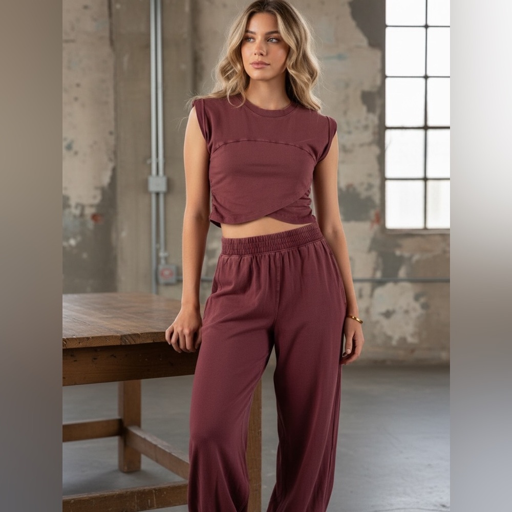 NWT Eesome Mineral Washed Hot Shots Jogger Sweatpants Joggers Wine - Picture 6 of 6